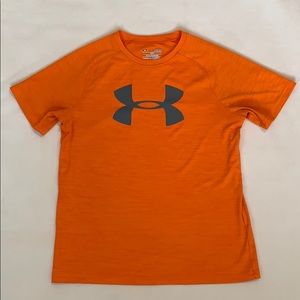 Under Arnour boys orange-heathered shirt, size YL